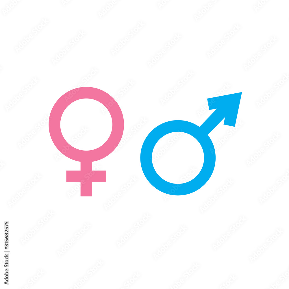 Male and female signs flat vector icons isolated on a white background. Male and female signs flat vector icons isolated on a white background.