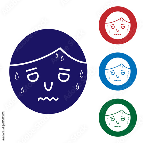 Blue Man with excessive sweating icon isolated on white background. Set color icons in circle buttons. Vector Illustration