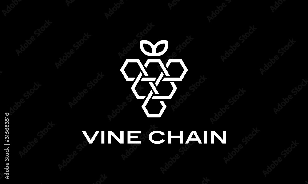 vine wine grape with block chain logo design concept vine wine grape with block chain logo design concept