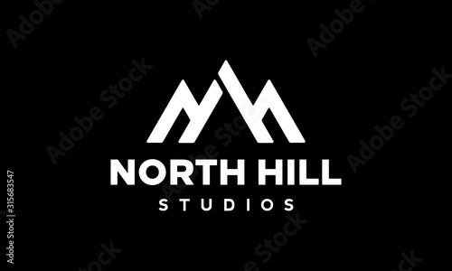 initial N and H with mountain hill logo design concept