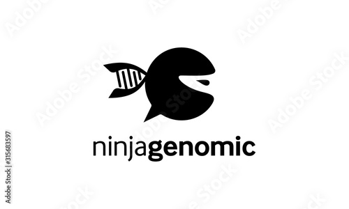 ninja genomics dna helix logo design concept