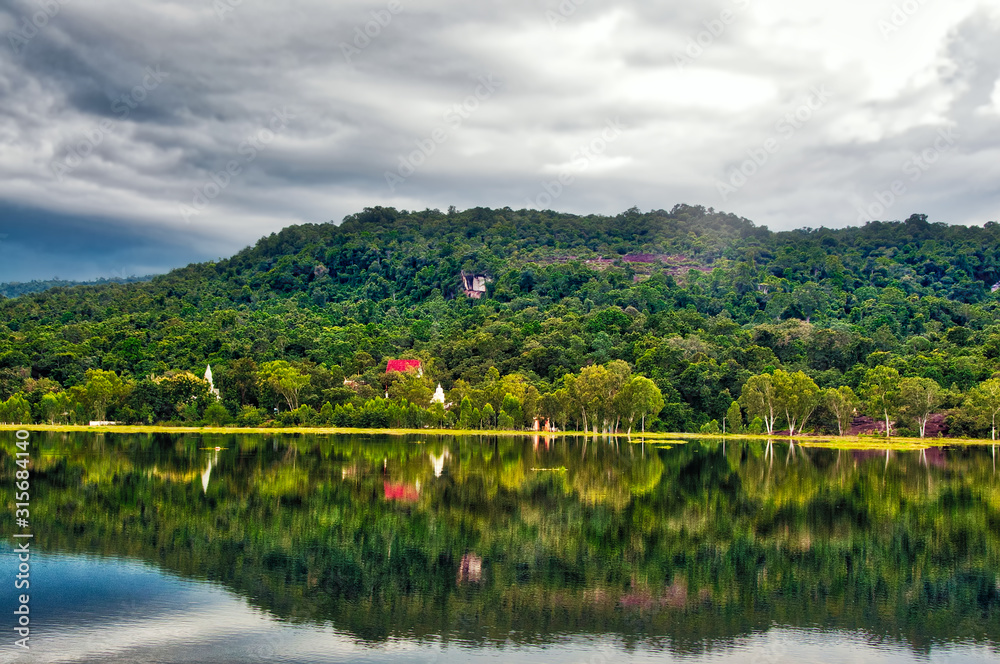 Fototapeta premium Landscape of beautiful natural park view with dramatic sky.