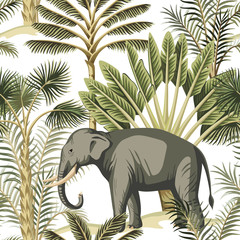 Sierkussen Tropische print patronen Vintage olifant tropische palmen wit  © good_mood