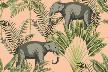Sierkussen Tropische print patronen Vintage olifant jungle perzik patroon  © good_mood
