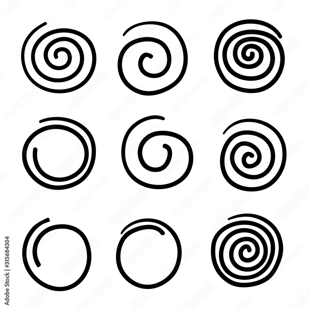 collection of doodle spiral illustration vector isolated - obrazy, fototapety, plakaty 