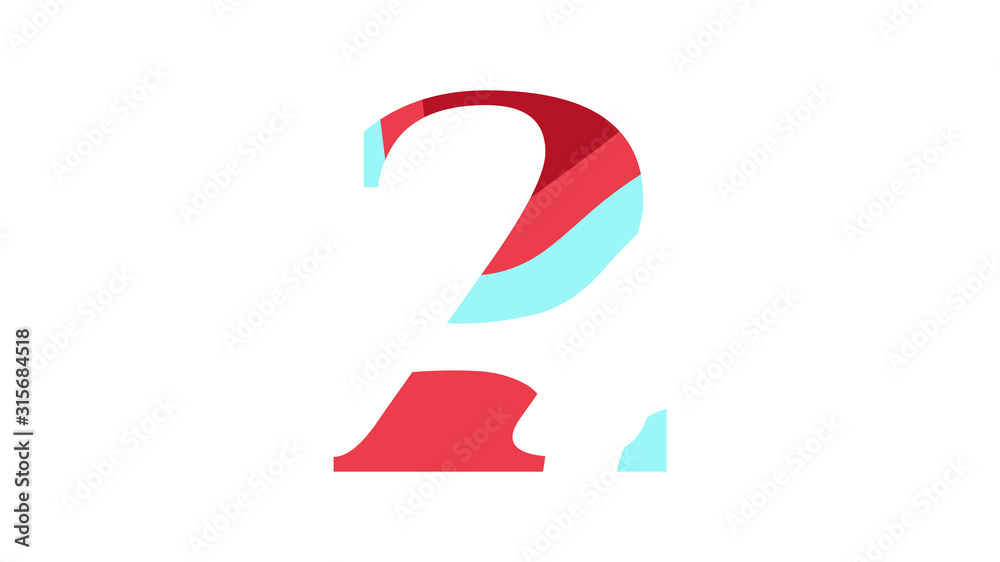 Paper cut numbers. Blue red multi layers papercut effect isolated on white background. Figures of alphabet letter papercut font. 2 number vector EPS. Paper cut numbers. Blue red multi layers papercut effect isolated on white background. Figures of alphabet letter papercut font. 2 number vector EPS.