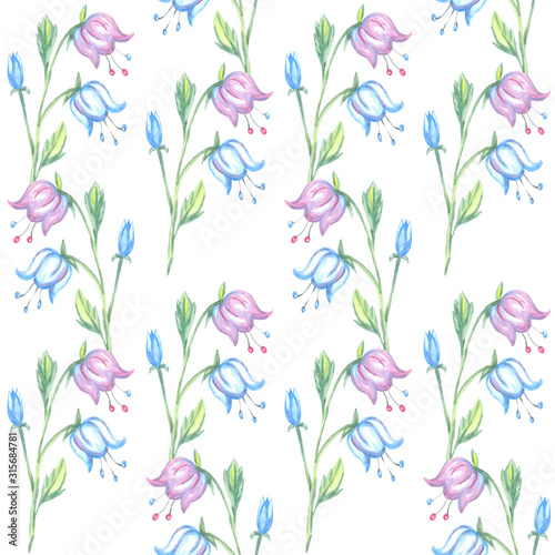 harebell flower pattern seamless watercolor