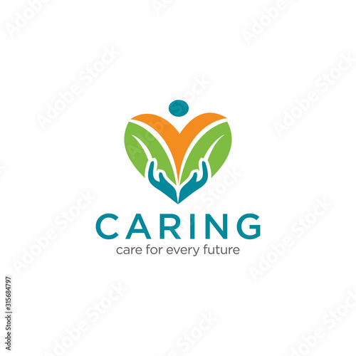 Caring Logo Design Vector Stock Illustration . We Care Logo . Caring Hands Logo . Love Care Logo Template