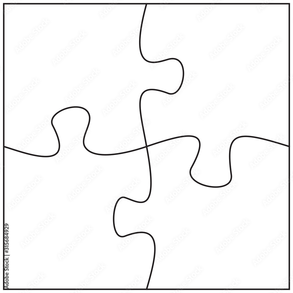 Four jigsaw pieces template. 4 puzzle pieces connected together. Stock  Vector | Adobe Stock