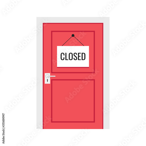 Closed door with a sign Closed. Vector illustration.