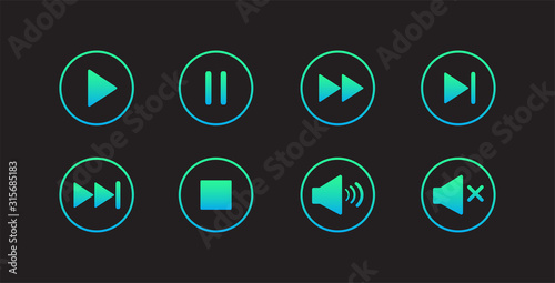 Play button icon. Media player control icon set. Modern design. Vector illustration.
