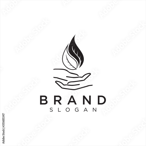 Hand leaf logo . Leaf nature logo Design Vector Stock . Eco, organic, natural logo design