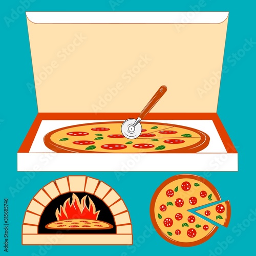 Set of images for a pizzeria. Vector illustration    