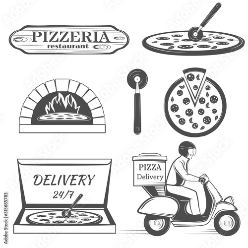 Set of images for a vintage style pizzeria. Vector illustration    