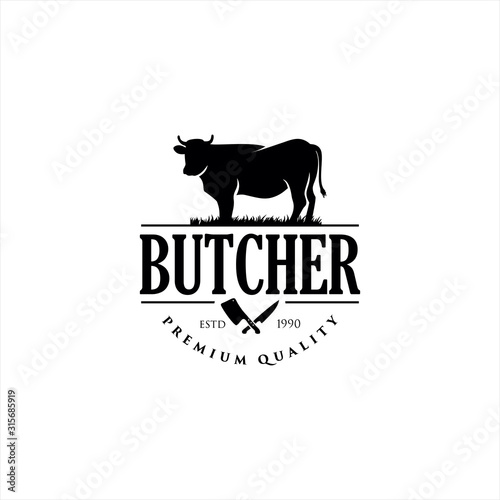 Retro Vintage Cattle Angus Beef Emblem Label logo design vector, Angus Cow Logo, Cattle Farm Logo Angus Cow Farm, beef cattle ,Aberdeen Angus, Cow Logo Vintage	