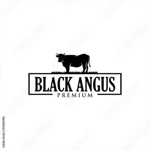 Retro Vintage Cattle Angus Beef Emblem Label logo design vector, Angus Cow Logo, Cattle Farm Logo Angus Cow Farm, beef cattle ,Aberdeen Angus, Cow Logo Vintage	 photo