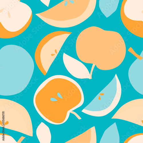 Hand drawn apples fruits in pastel colors. Pattern seamless. Trendy vector illustration. Eps 10.