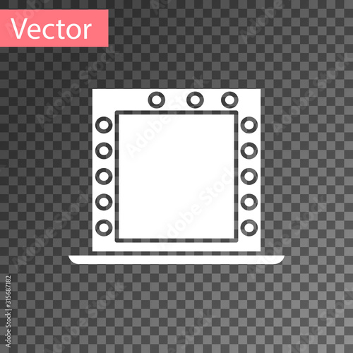 White Makeup mirror with lights icon isolated on transparent background. Vector Illustration