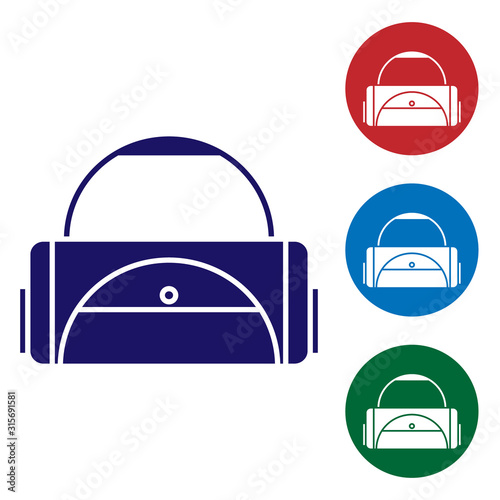 Blue Sport bag icon isolated on white background. Set color icons in circle buttons. Vector Illustration