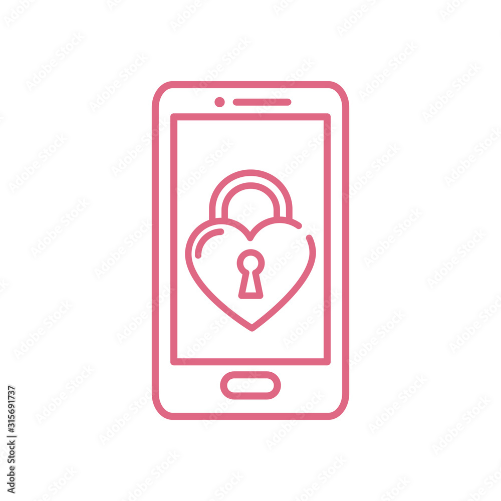 Isolated heart padlock inside smartphone vector design Isolated heart padlock inside smartphone vector design