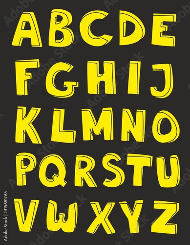 Alphabet letters hand drawn vector set isolated on black background