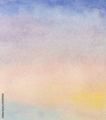 Abstract colorful twilight sky watercolor background. Hand drawn painting art..