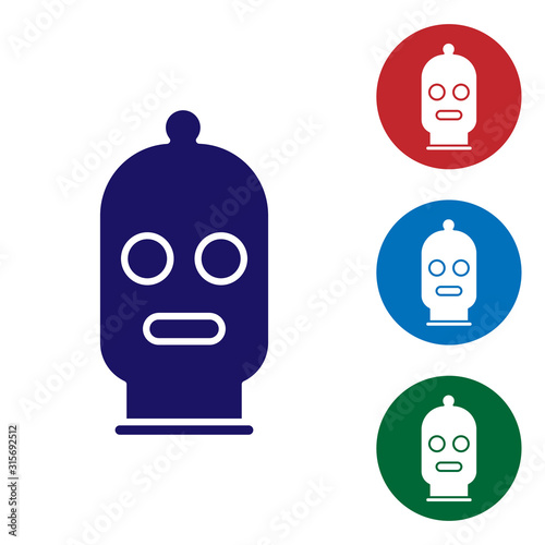 Blue Balaclava icon isolated on white background. A piece of clothing for winter sports or a mask for a criminal or a thief. Set color icons in circle buttons. Vector Illustration