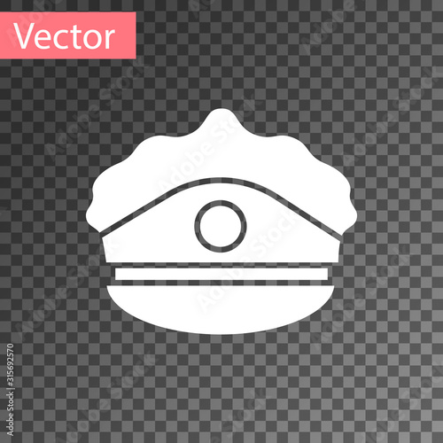 White Police cap with cockade icon isolated on transparent background. Police hat sign. Vector Illustration