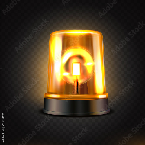 Realistic orange led flasher. Orange lights. Transparent beacon for emergency situations.