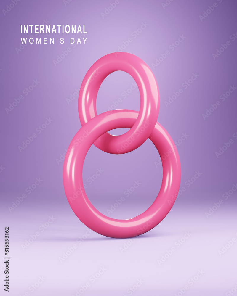 Happy International Women's Day background. Plastic 8 number 3D rendering. Symbol of the spring of March, greeting card.