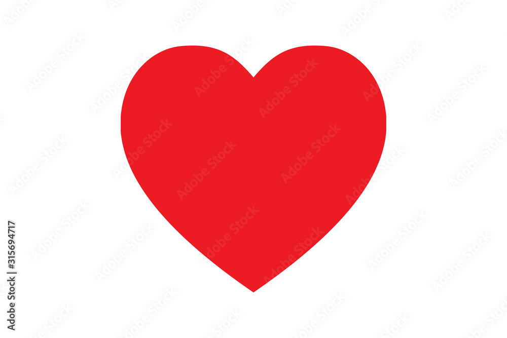 Red heart shape love icon for valentine day on white background with copy space.
