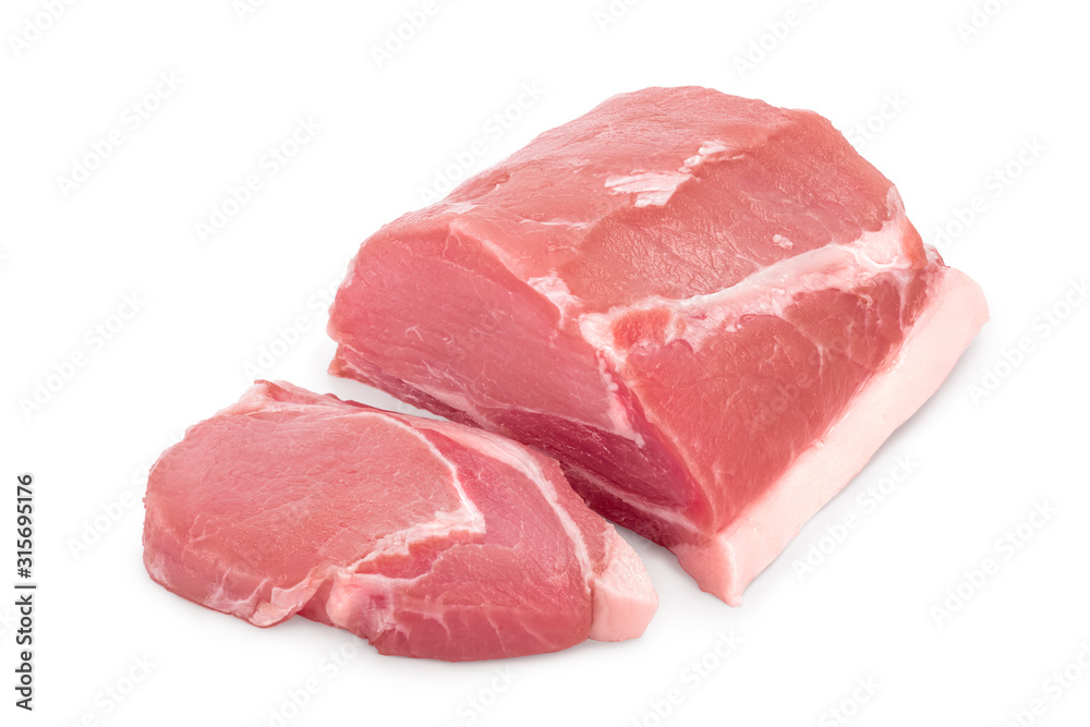 Raw pork meat isolated on white background