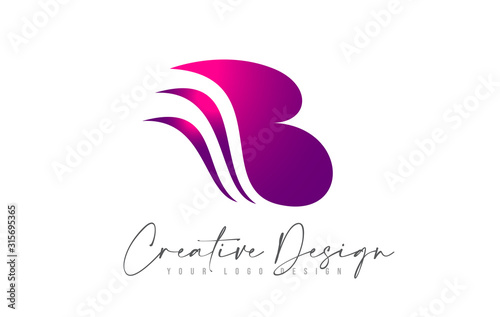 Letter B Logo Design Icon With Modern Creative Purple Swoosh. Modern B letter Design Vector