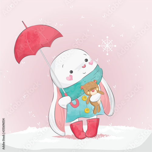 Cute Bunny Holding An Umbrella