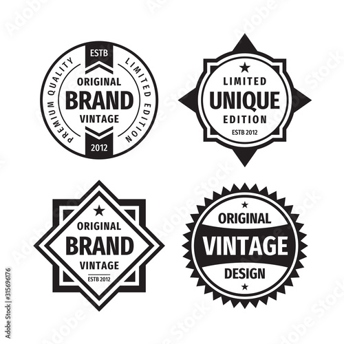 Business badges vector set in retro vintage design style. Abstract logo. Premium quality. Unique limited edition. Original brand. Vintage design. Concept labels in black & white colors. 