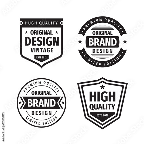 Business badges vector set in retro vintage design style. Abstract logo. Premium quality. Limited edition. Original brand. High quality. Concept labels in black & white colors. 
