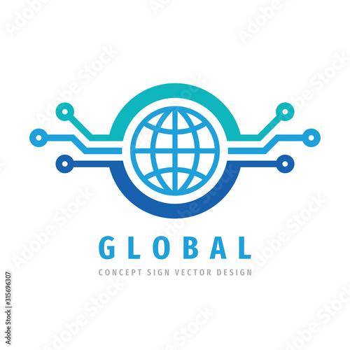 Logo design global electronic technology. Computer network sign. Vector. 