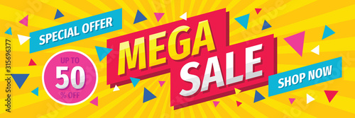 Mega sale concept horizontal banner template design. Discount abstract promotion layout poster. Mega sale vector illustration. 