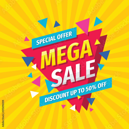 Mega sale concept banner template design. Discount abstract promotion layout poster. Mega sale vector illustration. 