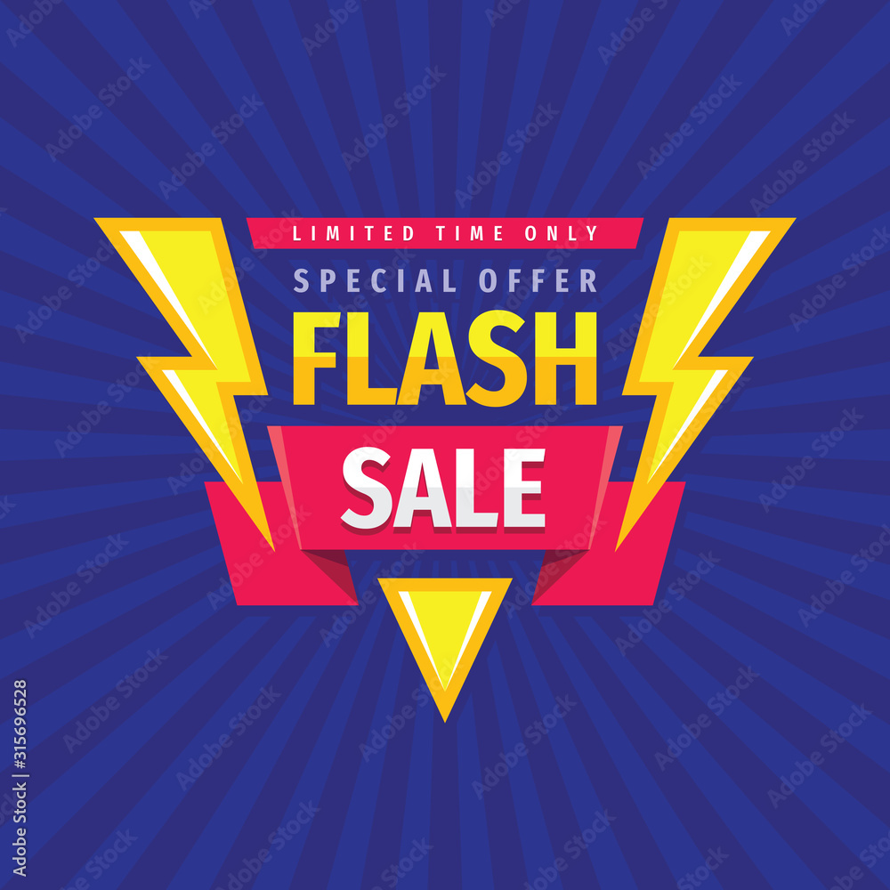 Flash sale - concept promotion banner template vector illustration. Discount special offer creative poster layout. Limited time only. Graphic design.  - obrazy, fototapety, plakaty 
