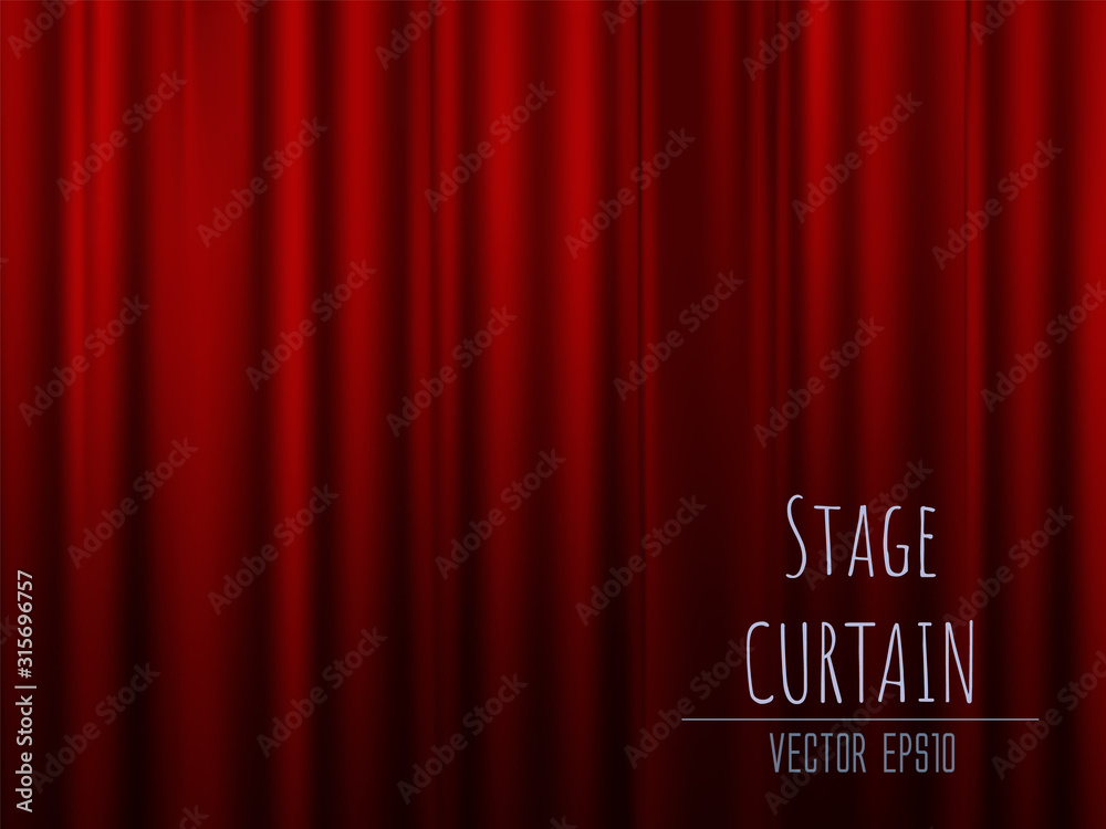 Dark empty stage with rich red velvet curtain. 3d photo realistic vector illsuatrtion - obrazy, fototapety, plakaty 