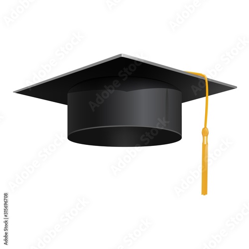 Student graduate hat on a white background. Bottom view of a black graduate hat.