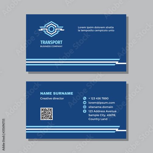 Business card template with logo - concept design. Industry technology  sign. Power energy visit card branding. Transport ligistic symbol. Vector illustration. 