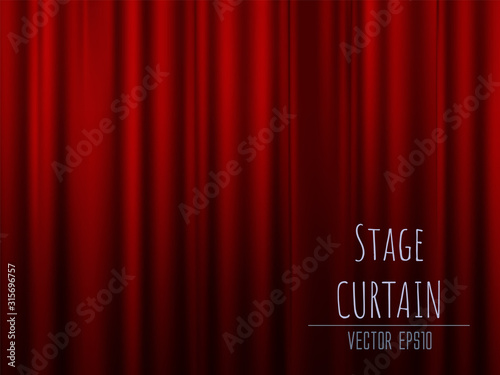 Dark empty stage with rich red velvet curtain. 3d photo realistic vector illsuatrtion
