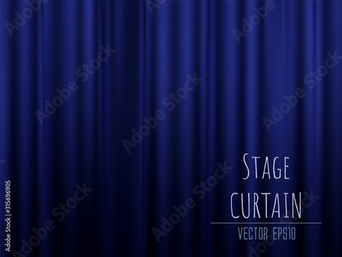 Dark empty stage with rich blue velvet curtain. 3d photo realistic vector illsuatrtion