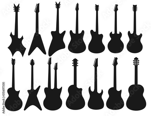 Guitar Silhouettes. electric guitar,  isolated on white background. Vector illustration