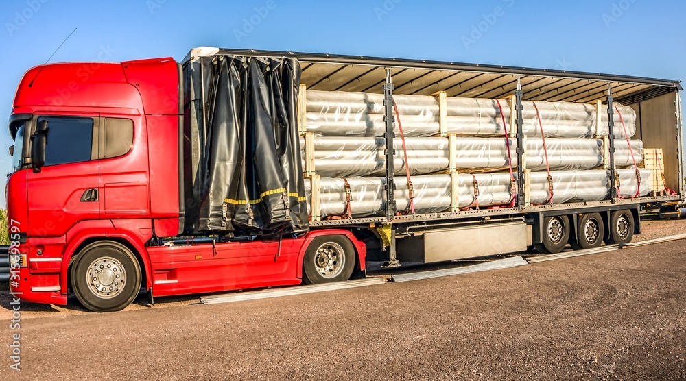 Truck on road . Truck - Freight transportation . delivery of cargo