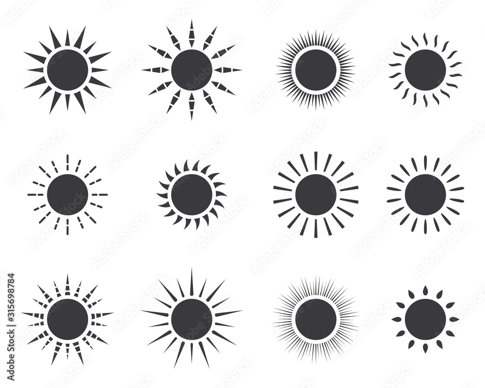 suns icon collection on white background, sun symbol. vector Illustration suns icon collection on white background, sun symbol. vector Illustration