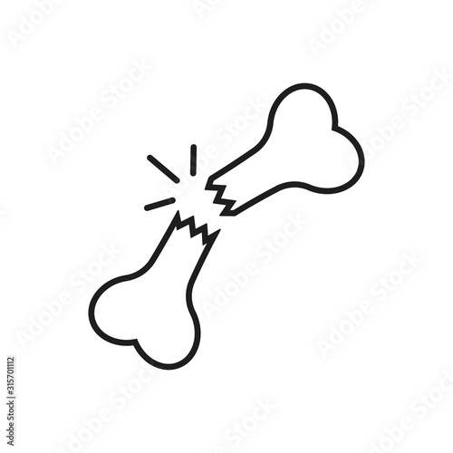 Vector illstration of cracked bone icon. Flat design. Isolated.