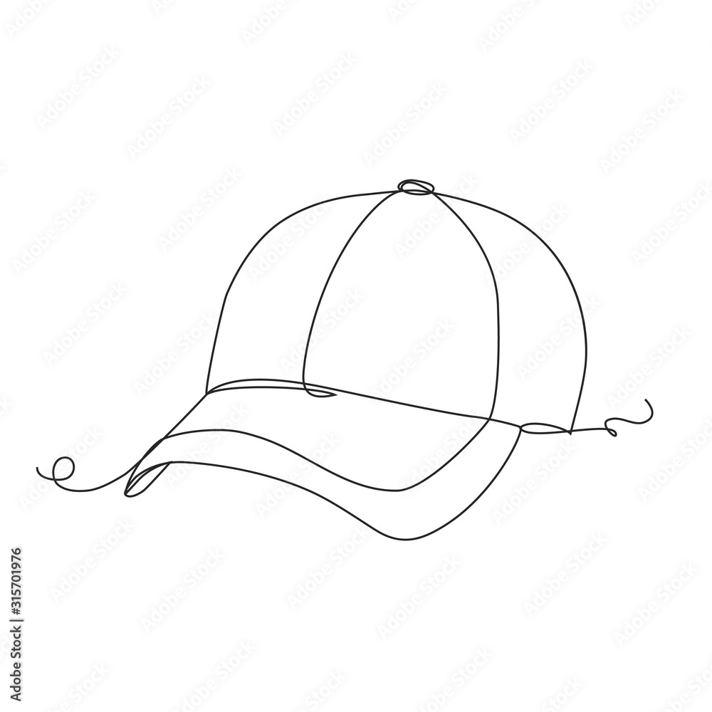 Baseball cap one line drawing on white isolated background Stock ...